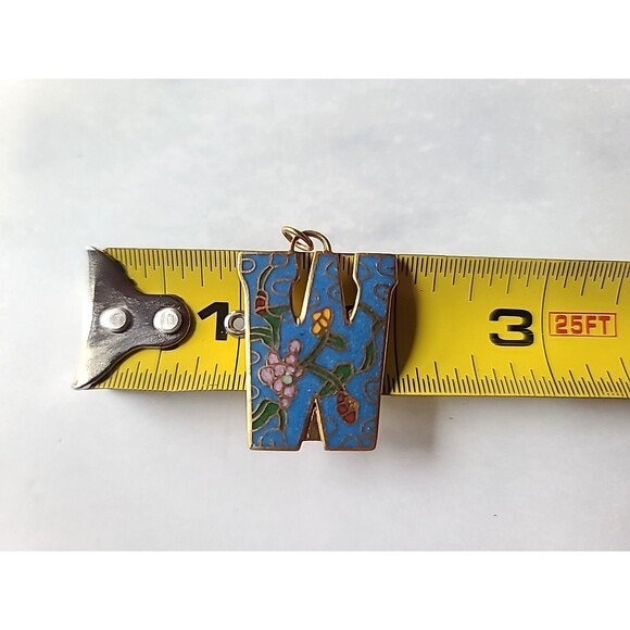 Cloisonne Floral Letter W Shaped Pendant Vintage - Picture 9 of 10